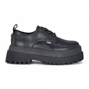 Buffalo Damen-Derbyschuhe, schwarz, mit Schnürung und Plateau – Pluto