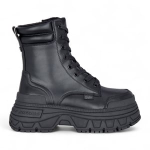Buffalo Damen Schwarze Chunky Plateau-Schnürstiefel, mittelhoch - Fusion