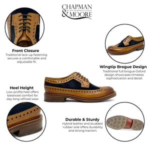 Chapman & Moore Herren-Brogues aus hellbraunem Leder und marineblauem Wildleder, Oxford-Schuhe