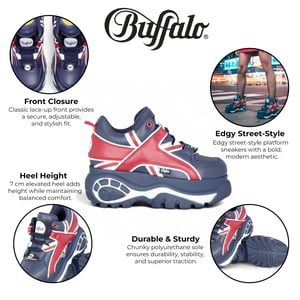Buffalo Damen-Sneaker mit klobiger Plateausohle, blau-rot - 1339-14