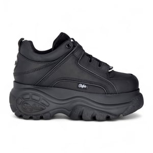 Buffalo Damen-Sneaker aus schwarzem Leder mit klobiger Plateausohle - 1339-14-2.0