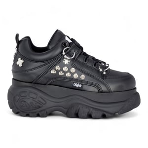 Buffalo Damen-Sneaker, schwarz, mit Nieten besetzt, klobige Plateausohle - 1339-14-PUNK