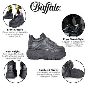 Buffalo Damen-Sneaker mit klobiger Plateausohle, schwarz - 1339-14
