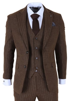 Brauner 3-teiliger Slim Fit-Anzug für Herren mit Nadelstreifen