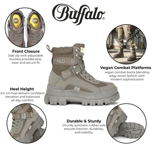 Buffalo Damen Khaki Chunky Plateau-Kampfstiefel mit hohem Knöchelumfang - ASPHA-COM1