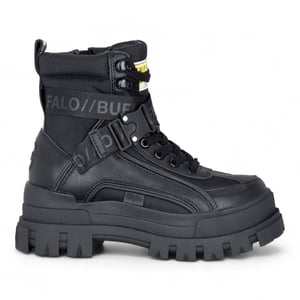Buffalo Damen-Kampfstiefel mit hohem Schaft, klobig, Plateau, schwarz - ASPHA-COM1