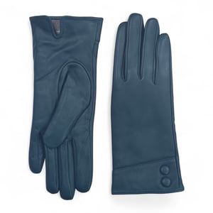 Damen-Autofahrerhandschuhe aus türkisgrünem italienischem Leder mit weichem Wollfutter, Winterknopfdesign und Knopfverschluss