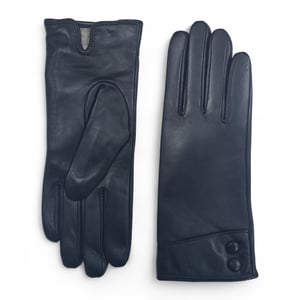 Schwarze italienische Leder-Fahrhandschuhe für Damen mit weichem Wollfutter, Winterknopfverschluss und Lederoptik