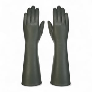 Lange olivgrüne Winterhandschuhe aus italienischem Leder mit weichem Wollfutter