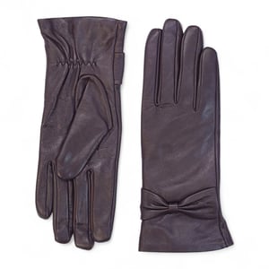 Lila italienische Lederhandschuhe für Damen mit weichem Wollfutter, Winter-Fahrhandschuhe mit Schleifendesign