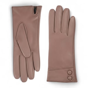 Damen-Fahrhandschuhe aus nudefarbenem, beigefarbenem italienischem Leder mit weichem Wollfutter und Knopfleiste für den Winter