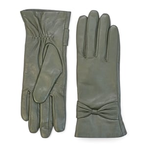 Damen-Fahrhandschuhe aus olivgrünem italienischem Leder mit weichem Wollfutter und Schleifendesign für den Winter