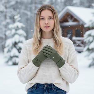 Damen-Fahrhandschuhe aus olivgrünem italienischem Leder mit weichem Wollfutter und Schleifendesign für den Winter