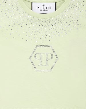 Cropped T-Shirt Strass Round Neck Ss Hexagon