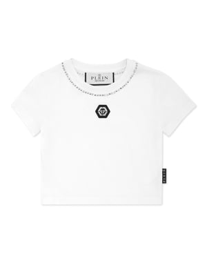 Cropped T-Shirt Strass Round Neck Ss