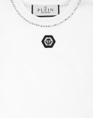 Cropped T-Shirt Strass Round Neck Ss