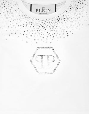 Cropped T-Shirt Strass Round Neck Ss Hexagon