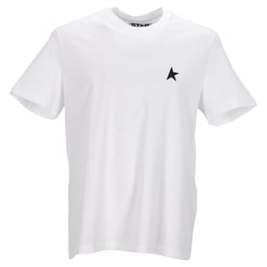Golden Goose Weißes T-Shirt mit kontrastierendem grünem Logo und Stern