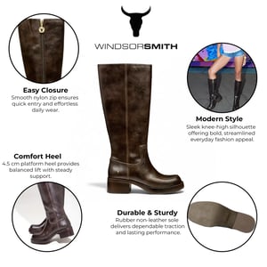 Windsorsmith Damen-Reitstiefel aus espressobraunem Kunstleder, kniehoch - Technik