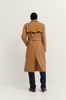 Bugatti Herren Trenchcoat zweireihig mit Gürtel, Woll-Kaschmir-Mix