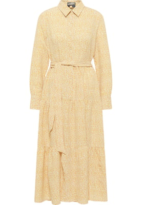 Dreimaster Maxikleid mit Blumenprint Damen Senfgelb Wollweiss