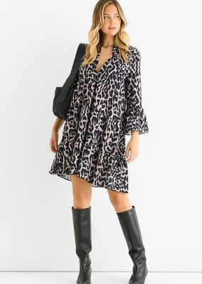 Graues Skater-Minikleid mit Tiermuster