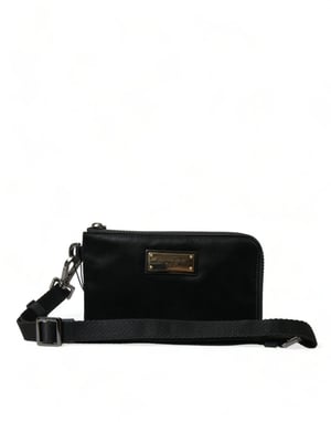 Schwarze Nylon-Logo-Plakette Schlüsselring Tasche Clutch Bag