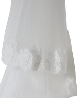 Weißer Blumenspitze Nylon bodenlanger Hochzeits Schleier