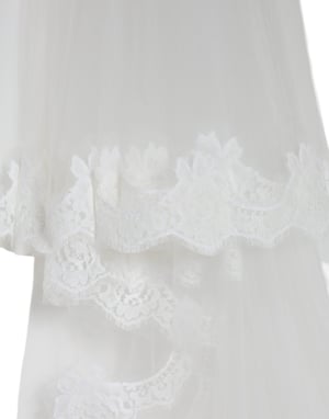 Weißer Blumenspitze Nylon bodenlanger Hochzeits Schleier