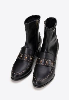 Wittchen Damen-Ankle-Boots mit Ziernieten, schwarz, Naturleder