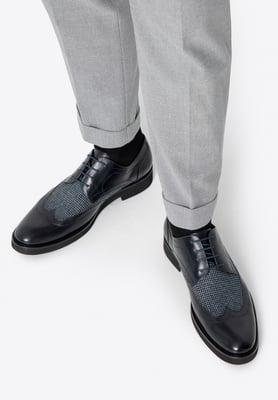 Wittchen Herren-Derbyschuhe aus Leder mit Textileinsätzen, marineblau, Naturleder