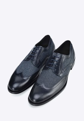 Wittchen Herren-Derbyschuhe aus Leder mit Textileinsätzen, marineblau, Naturleder