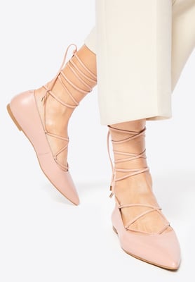 Wittchen Damen-Ballerinas aus echtem Leder mit spitzer Zehenpartie, Rosa, Naturleder