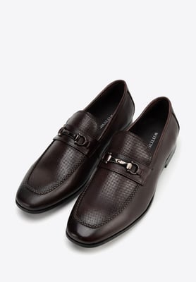 Wittchen Herren-Lederslipper mit Schnalle am Riemen, Dunkelbraun, Naturleder
