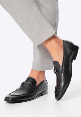 Wittchen Herren-Lederslipper mit Schnalle am Riemen, schwarzes Naturleder