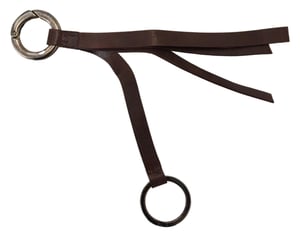 Brauner Leder-Schlüsselring mit silberfarbener Metallbeschlägen