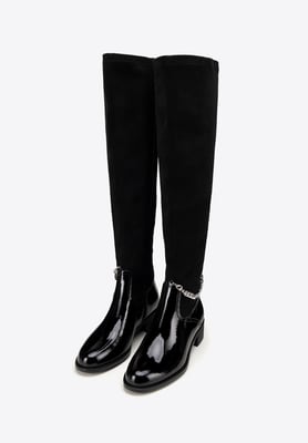 Wittchen Damen-Lederstiefel mit Kette, Schwarz, Naturleder