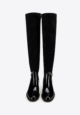 Wittchen Damen-Lederstiefel mit Kette, Schwarz, Naturleder