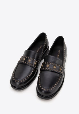 Wittchen Damen-Lederslipper mit Ziernieten, schwarzes Naturleder