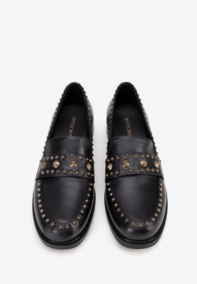 Wittchen Damen-Lederslipper mit Ziernieten, schwarzes Naturleder