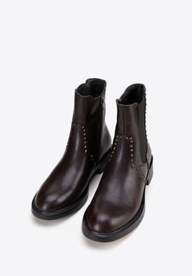 Wittchen Damen-Chelsea-Boots aus Leder mit Ziernieten, braunes Naturleder