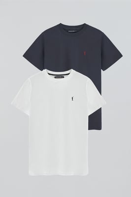Zweierpack Herren-T-Shirts marineblau und weiß mit Rundhalsausschnitt und gesticktem Rigby Go-Logo