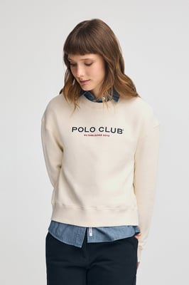 Sweatshirt ecru im Boxy Fit Established 2012 Polo Club