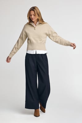 Pullover beige mit halbem Reißverschluss aus Baumwolle