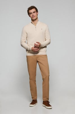 Strickpullover beige mit Reißverschluss und gesticktem Rigby Go-Logo