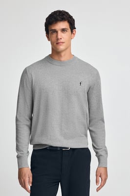 Pullover grau meliert aus Wollgemisch mit gesticktem Rigby Go-Logo