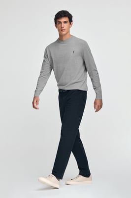 Pullover grau meliert aus Wollgemisch mit gesticktem Rigby Go-Logo