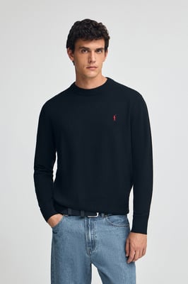 Pullover marineblau aus Wollgemisch mit gesticktem Rigby Go-Logo