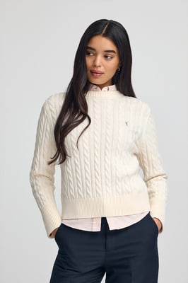 Pullover ecru mit Rundhalskragen aus Wollgemisch mit gesticktem Rigby Go-Logo
