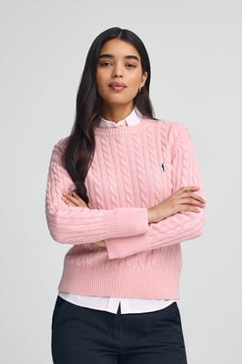 Pullover rosa meliert mit Rundhalskragen aus Wollgemisch mit gesticktem Rigby Go-Logo